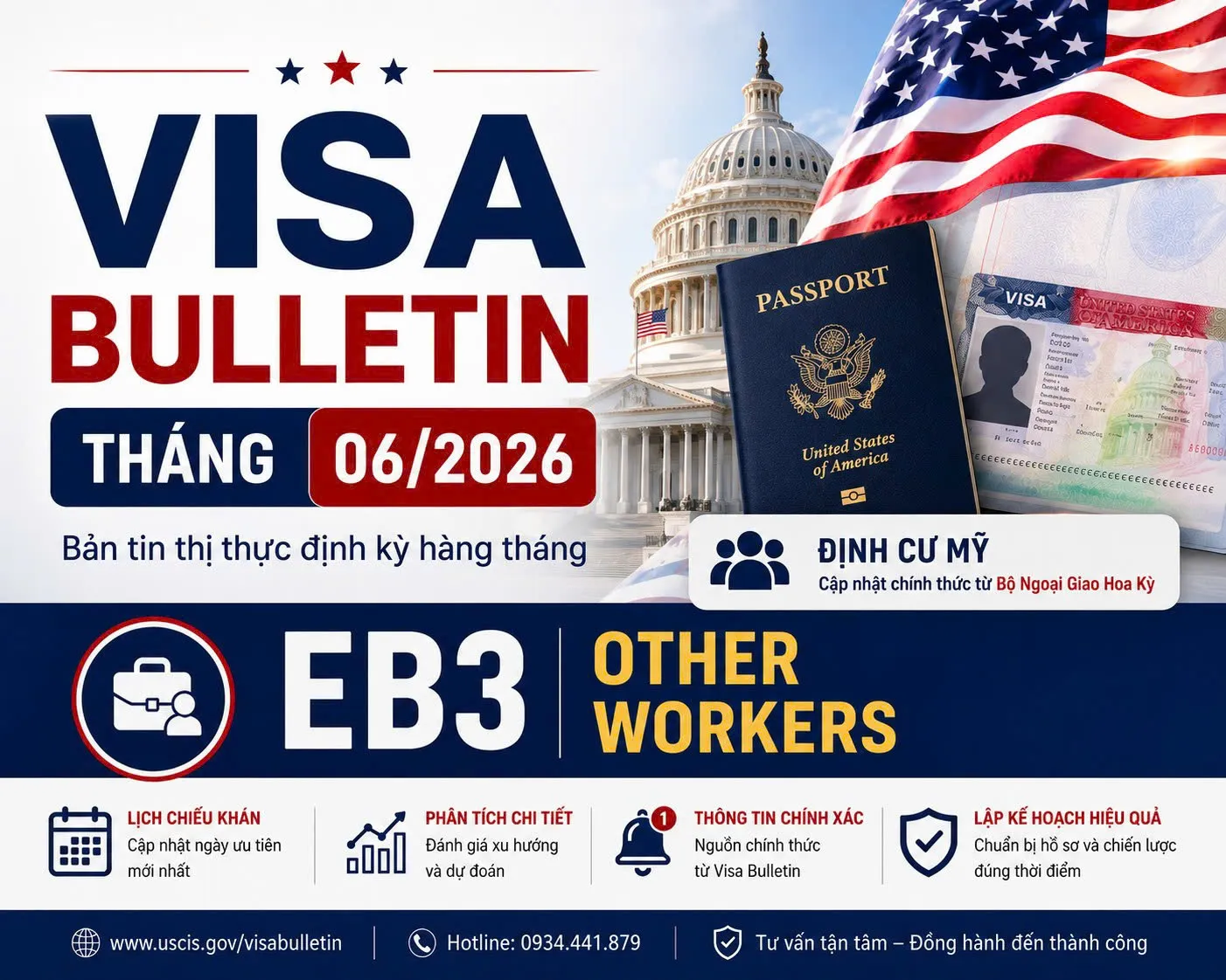 Visa Bulletin Tháng 06/2026 – EB-3 Other Workers Cho Người Việt: Bảng A Giữ Nguyên 01/02/2022, Bảng B Giữ Nguyên 01/08/2022